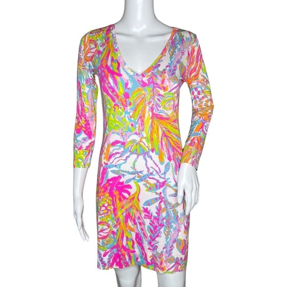 Lilly Pulitzer Dress Womens XS White Pink Christie Scuba to Cuba Cruise Vacation - Picture 1 of 10